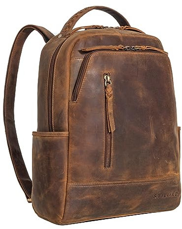 STILORD 'Aiden' Zaino in Pelle Vintage Unisex Zaino Moderno per Donna e Uomo Daypack per Laptop da 13,3 pollici Lavoro Collegio Officio Vera Pelle, Colore:vinto - marrone