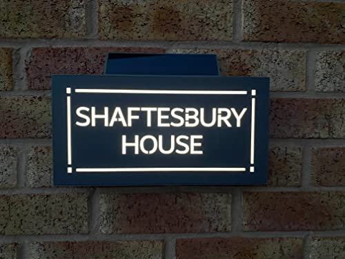 One of a Kind Design UK Personalised Contemporary Solar Light House Sign 305x155MM Personalised Address Number Plate Rectangular House Sign LED Illuminated UV Stable, Grey