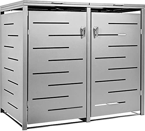 STILISTA Mülltonnenverkleidung aus Metall, für 2 Mülltonnen je 240 Liter, Silber