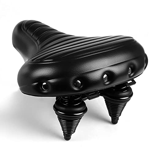 TentHome Retro Fahrradsattel Fahrrad-Sattel PU Leder Fahrradsitz Bequem Touren-City-Sattel mit Zug- und Druckfedern Cruiser Federsattel Unisex Schwarz