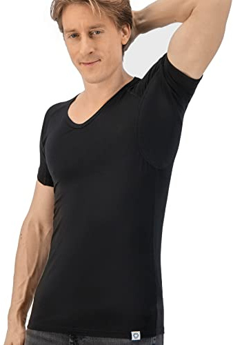 Fibershirts® Anti Schweiß Shirt - T-Shirt gegen Schweißflecken - Anti Schweiß Unterhemd - Mit Armpads PRO & Silber Behandlung - Herren - V-Ausschnitt
