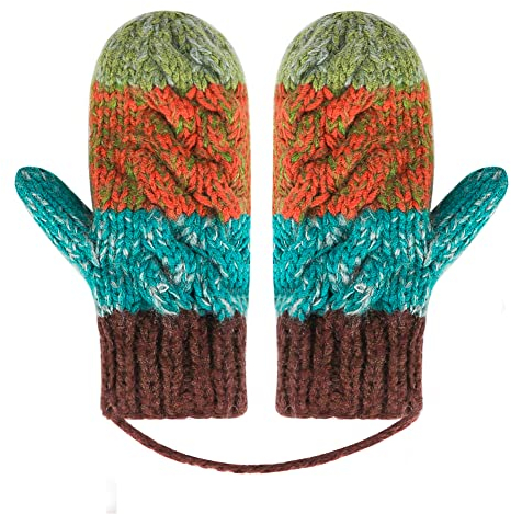 ITODA Handschuhe Fäustlinge Damen Fausthandschuhe Winter Strick Winterhandschuhe Warm Plüsch Strickhandschuhe Mädchen Mode Plüschhandscuhe mit Bommel Handwärmer Stretch Gestricktehandschuhe Geschenk