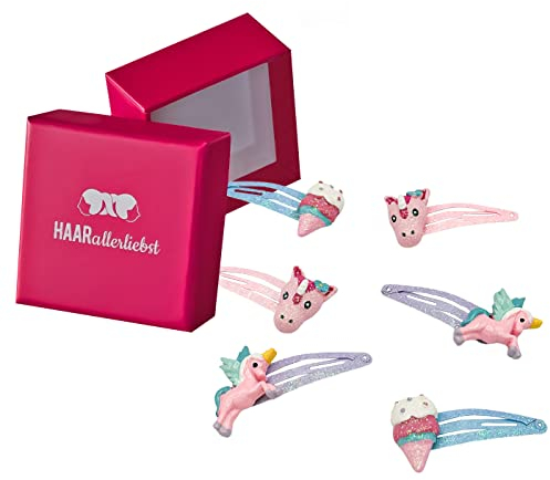 HAARallerliebst Haarspangen Set (6 Stück | glitzernde Schmetterlinge | bunt) für Mädchen inkl. Schachtel zur Aufbewahrung (Eis - Schachtel pink)