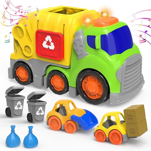Garbage Truck Toy for 3+ Year Old Boys 9 in 1 Bin Lorry Toy with Bins Interactive Rubbish Trucks with Lights and Sounds Educational Toy Vehicle Birthday Gift for Boy Girl Kid 4 5 6 7 8 Year old