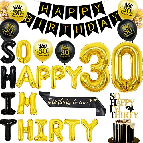 Sursurprise 30. Geburtstage Sind Schwarz Und Golden. Zum Glück Bin Ich Einer Meiner 30 Ballonkuchen Spitze 30 Folien Voll Mit Happy Birthday Und Rufe Auf