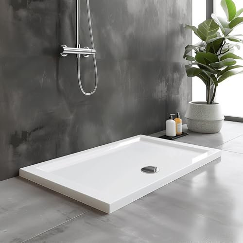 Go Bathrooms Shower Tray 1300 x 700mm White Rectangle Shower Tray 40mm Low Profile Enclosure Stone Resin Acrylic Capped Cubicle Tray