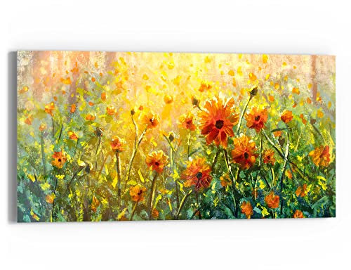 DEQORI Glasbild Echtglas | Motiv Blumenwiese im Monet-Stil | horizontal einteilig 60x30 cm | schöne Dekoration | Wandbild für Wohnzimmer, Schlafzimmer, Flur & Küche | moderne Wanddeko