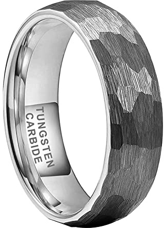 TUTISS Bagues en tungstène martelé argent/noir/or/or rose de 6 mm et 8 mm pour homme et femme, bijoux tendance, alliances de fiançailles, alliances avec finition mate bombée, ajustement confortable