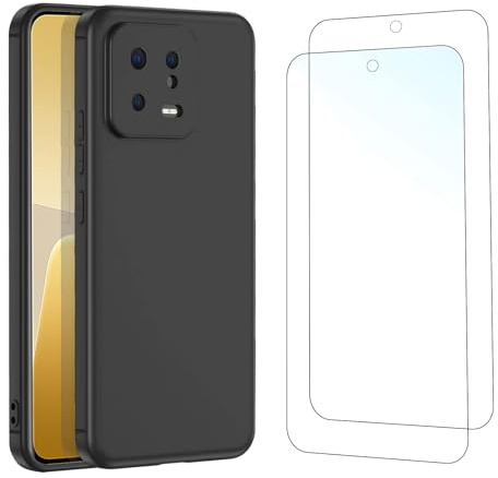 NEW'C für Xiaomi 13 Hülle Case + 2x Panzerglas Schutzfolie Schwarz | Hülle Schwarz + 2x Displayschutz, 6,36 Zoll, Handyhülle, Stoßfest, Kratzfest, Ultradünn, Anti-Fingerabdruck, Erhöhte Ränder