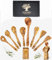 SOLTAKO Ustensiles de Cuisine avec Support, Lot de 8 Cuillères de Cuisine, Spatules, Palettes, Cuillères, Couvert à Salade en Bois d’Olivier Brut, Cuisine Accessoires 30cm