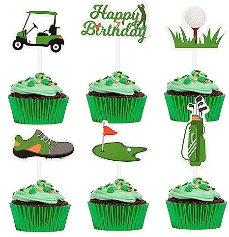 HOKPA Golf Cupcake Toppers, 36Pcs Golf Shoes Bag Ball Carts Lawn Cupcake Picks for Birthday Baby Shower Sports Theme Party Decoration