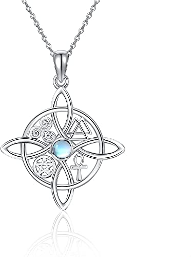 HUKKUN Hexenknoten Kette Silber 925 Damen Keltischer Knoten Hexen Anhänger Halskette Wicca Hexen Schmuck Geschenke für Frauen