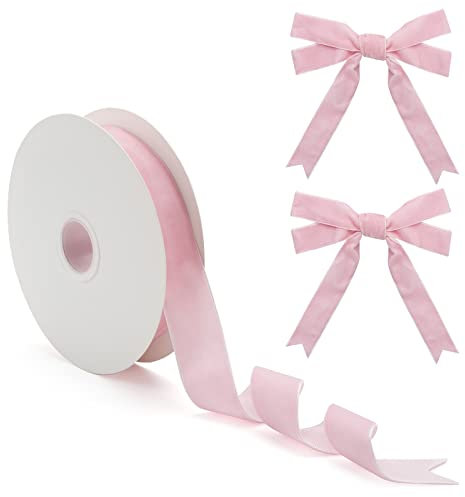Cinta de terciopelo rosa, cinta de Navidad de terciopelo de 2.5 cm, cinta de terciopelo vintage de 25 yardas para adornos de árbol de Navidad, envoltura de regalos, lazos para el pelo, manualidades,