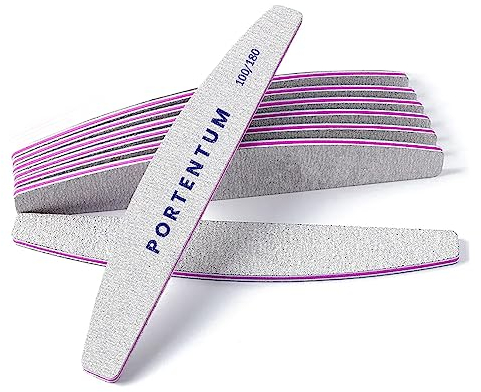 PORTENTUM Lime per unghie 100 180 set di 8, lima per unghie 100/180 a doppia faccia lavabile, lima per unghie professionale ideale per gel e acrilico, adatto per uso in salone e a casa, Grigio
