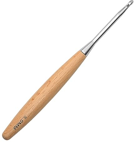 Coopay Häkelnadel 5,0 mm, Häkelnadeln mit Buchenholzgriff und Glatte Hakenkopf, Ergonomische Häkelnadel, Leichte Häkelnadel für Arthitische Hände, Handwarme Lang Häkelnadeln 5mm