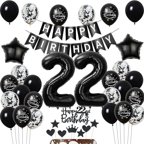 Luftballons 22 Geburtstag Dekoration,Schwarz Tortendeko Geburtstag 22 Jahre Mann,deko 22. frauen Männer,Tortendeko 22. Mann frau,Geburtstagsdeko 22 Jahre frauen Schwarz