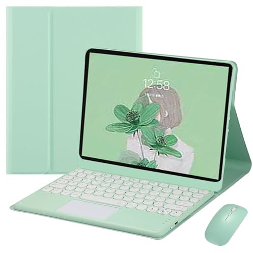 HEUCYL Funda De Teclado para Tableta Xiaomi Pad 6/Pad 6 Pro De 11 Pulgadas 2023, Teclado Español Ñ con Panel Táctil Inalámbrico Desmontable, Funda Ultrafina con Soporte De PU & Ratón,Mint Green