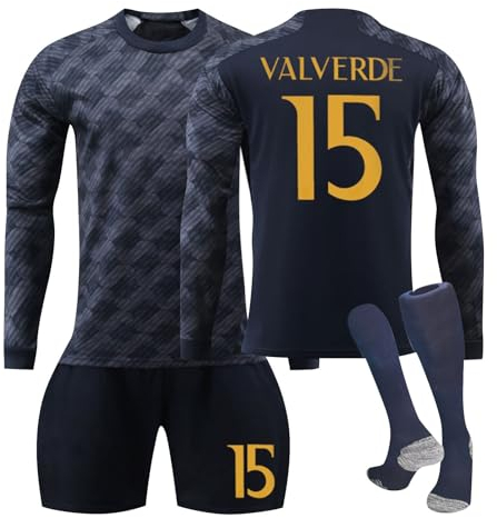 Generisch Langarm R.Madrid 23/24 Hause/Auswärts Fußball Trikots Shorts Socken Set für Kinder/Erwachsene, Bellingham Trikot, Vinicius jr Trikot, Fussball Jersey Trainingsanzug Junge Herren
