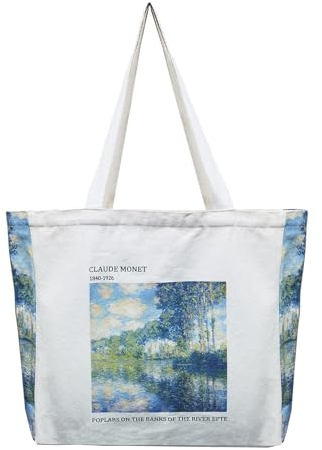 Tibroni Canvas Tote Bag Aesthetic Damen, Stofftaschen Groß Vintage, Jutebeutel Bedruckt, Jute Beutel mit Reißverschluss, Einkaufstasche Bag, Taschen Umhängetasche Muttertags Geschenk für Oma Mama