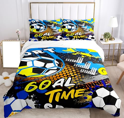 Bettwäsche-Sets Kinder Fußball,Kissenbezug 80x80cm,Fussball Bettwäsche Set Jungen Fußball Bettwäsche Set 3D Effekt Fussball Druck Microfaser Bettwäsche (Stil 3, 135x200cm)