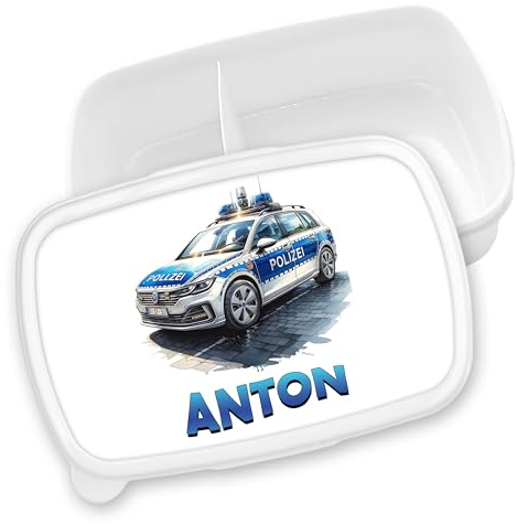 timalo® Brotdose Kinder personalisiert mit Namen | Bento Lunchbox Unterteilung mit Fächern | Jungen Mädchen Kindergarten Schule Geschenk | 21 - Polizei Auto