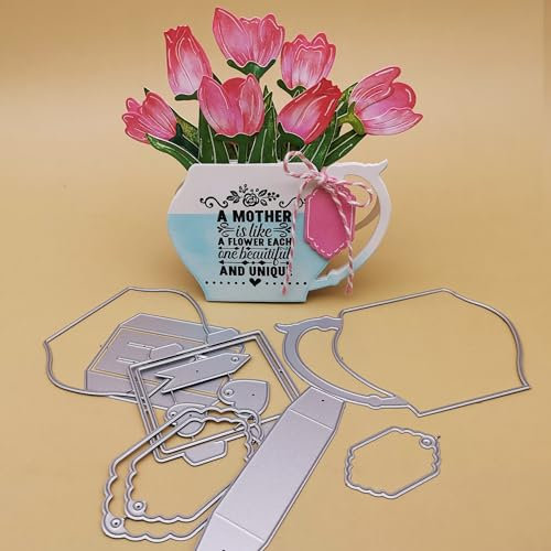 1pc Pop up Flower Vase Metal Cutting Die Cut Tea Cup Dies for Paper Craft Handmade Card Making Greeting Cards Scrapbooking & Album Arts from Alina Crafts