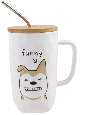 lachineuse - Mug Chien Collection DOG - Funny Dog - Tasse en Porcelaine - 600 ML - Avec Couvercle, Paille et Cuillère - Café, Thé, Chocolat Chaud - Idée Cadeau Originale
