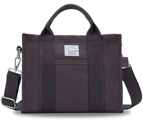 VASCHY Mini Tote Bag für Damen, Kleine Nette Ästhetische Canvas Tote Geldbörse Handtaschen Crossbody Schulter Satchel Bag mit Reißverschluss Taschen für Mädchen Grau