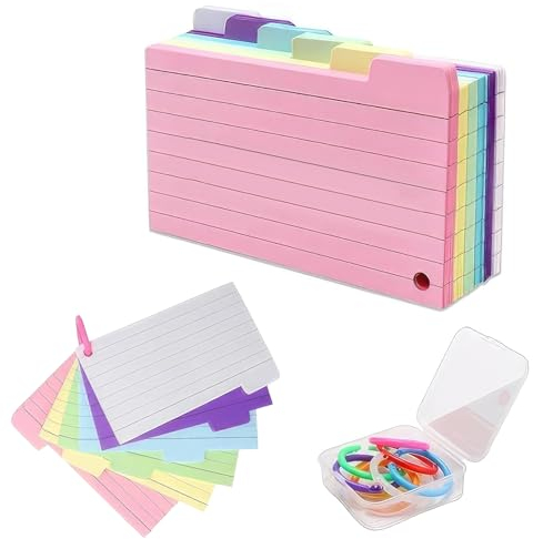 150 Cartes de Révision Perforées - Fiches d'Index Lignées avec 8 Anneaux de Reliure - Idéales pour la Prise de Notes, l'Étude et le Travail