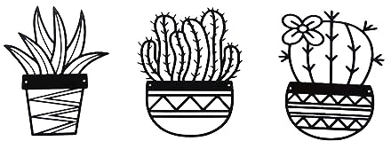 Sweeaau Kaktus-Wandskulpturen, schwarz, Metall, auffällig, Wanddekoration, für Zuhause, Büro, Hotel, Kaktus, Wanddekoration, 3 Stück