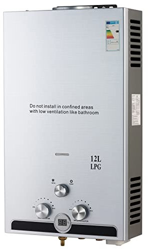 CO-Z Chauffe-Eau à Gaz Instantané 12LPM 20,4kW LPG GPL au Butane Propane avec Modes Hiver et Eté Sans Réservoir en Acier Inoxydable CE Certifié Portable pour Maison Camping Caravane