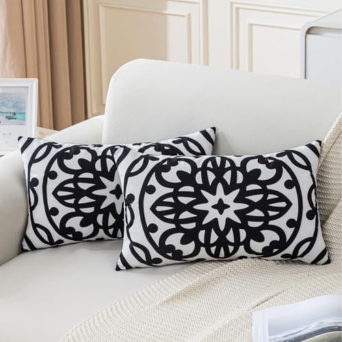 Jayusaror Kissenbezug 30x50 cm Schwarz Kissenbezüge Dekokissen Mandala Boho Kissenhülle Sofakissen Weiche Samt Couchkissen für Wohnzimmer Sofa Schlafzimmer，2er Set