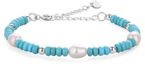 GAVU Damen Perlenarmband mit synthetischem Türkis und weißen Süßwasserperlen als Glücksarmband