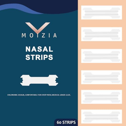 Moizia Tiras nasales, Tiras nasales antironquidos, soluciones para no roncar y respirar mejor, Dilatador nasal deporte, para apnea del sueño y alivia la congestion nasal, 60 tiritas nasales (66x19mm)