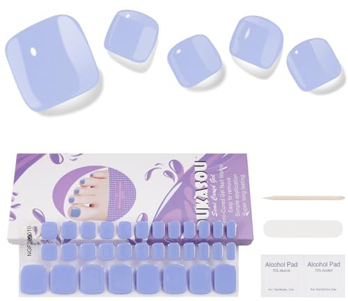 Semi Cured Gel Nail Strips- 32 Pcs Nail Wraps,Blue Toenail Stickers, Works with Any UV Lamp - Easy to Carry Holy Gels& Use and Remove,Suitable for Both Girls and Women
