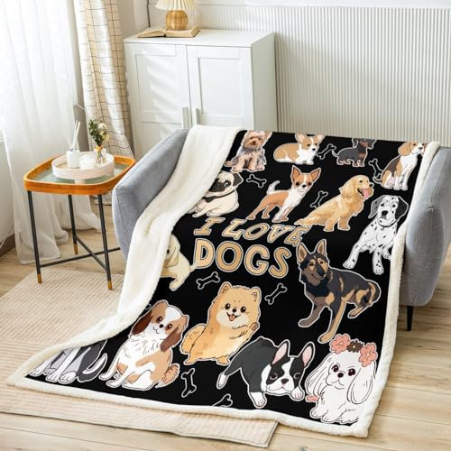 ZSOSIXDEAL Sherpa-Fleecedecke mit Hundemotiv, Cartoon-Motiv, für Kinder, Teenager, Erwachsene, Deutscher Schäferhund, Hundeliebhaber, flauschig, weiche Decke, Bett, Couch, Überwurf, 127 x 152 cm