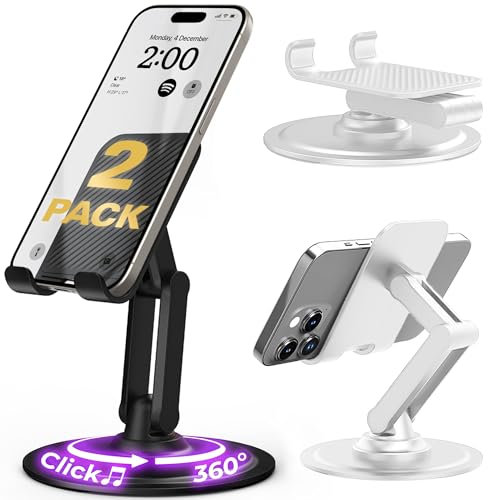 COOPER 360° Stand - Soporte Ajustable para Celular de Escritorio - 2 Piezas | Soporte móvil rotatorio 360°, ángulos múltiples, Base metálica, Plegable, portátil | Soporte Oficina (Negro & Crema)