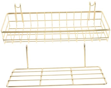 MAGICLULU Estantería De Pared De Rejilla Dorada Pequeña Ganchos, Cesta Colgante Metálica para Accesorios, Organizador para Cocina y Hogar, Pack De 2 Unidades para Pared