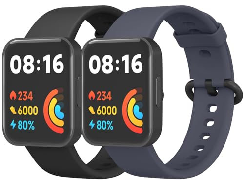 Amzpas 2 Stück Armband für Redmi Watch 2 Lite & Xiaomi Mi Watch Lite - Silikon Sport Ersatzarmbänder für Damen und Herren (Schwarz/Blau)