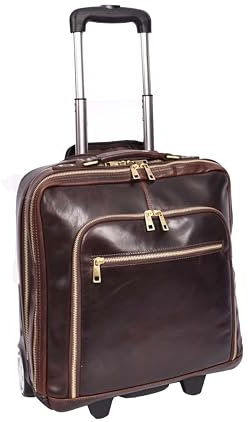 Pilotentasche aus echtem Leder mit Rollen Teleskopgriff für Business Reisetasche Sussex, braun, M, Pilotenkoffer