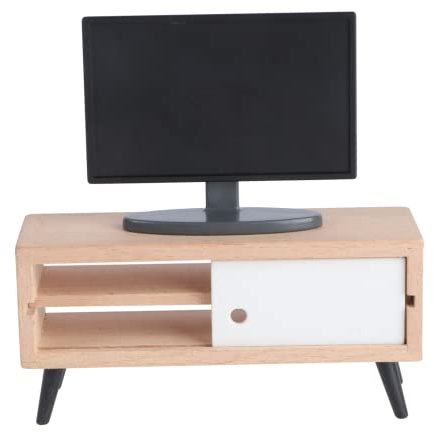 DRESSOOS Miniatur Fernseher Set Mit TV Schrank Realistisches Puppenhaus Zubehör Für Perfektes Für Kreatives Rollenspiel Und Dekoration