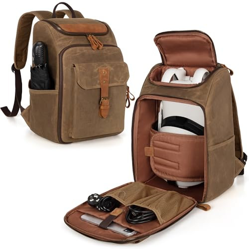 Trunab Carrying Case Compatible with Oculus Meta Quest 2/3/3 Pro/Elite Strap, Travel Case Backpack Vintage with Multiple Pockets for VR Headset, Touch Controller and Game Accessories
