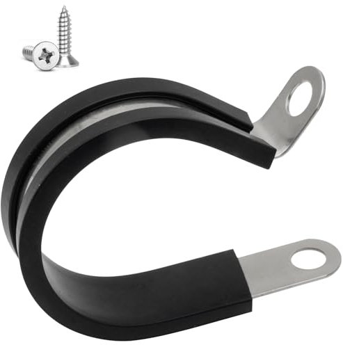 TOMSHIELE 30 PCS 1/4 Inch Cable Clamps with Screws, Stainless Steel Cable Clamp, Rubber Cushioned Insulated, Rubber Pipe Clamps for Electrical Wiring (6mm)
