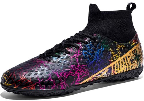 VTASQ Fußballschuhe Herren High Top Professionelle Fussballschuhe Jugendliche Athletics Outdoor Trainingsschuhe Sport Fußballspiel Training Sportschuhe Schwarz/ 43 EU