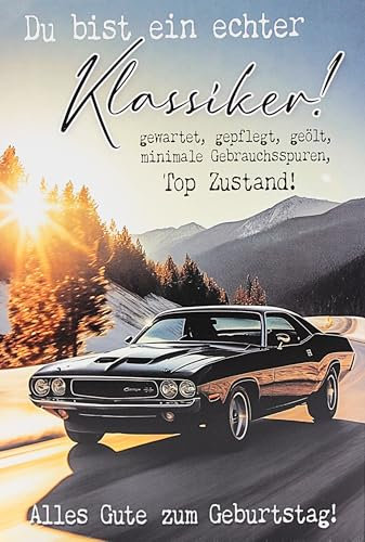 Braun + company lustige Geburtstagskarte Mann Auto Klassiker Motiv Klappkarte mit Umschlag für Männer