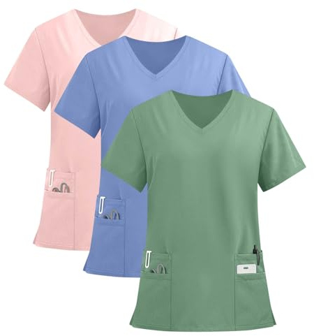 Generisch 3ers Kasacks Damen Altenpflege Schlupfkasack Krankenpfleger Pflegekleidung Medizinisches Uniform V Ausschnitt Pflegeuniformen Arbeitsuniform Locker Berufskleidung Lässig Arbeitskleidung