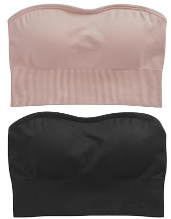 NEXT Damen Nahtfreie Bandeau-BHS, 2er-Pack Black/Light Pink M-L