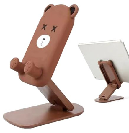 Phone Desk Support - Adjustable Height Base With Folding Design And Soft Bear Decoration, Compatible | Studio Stream Studio Bedroom Reading Room Voyage De Bure