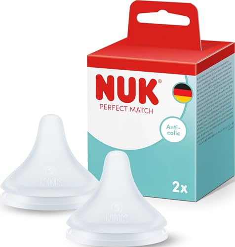 NUK Perfect Match Baby Bottle Teats | 3+ Months | Anti Colic Feeding Bottle Teats | Silicone | Medium | 2 Count