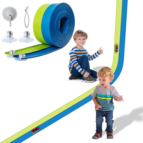 Flexible Race Car Track 4.5m Starter Set with Suction Cups Compatible with Hot Wheels and Diecast 1/64th Car for Ages 3 & Up Classic Double Track Long Rolls Up Portable Racetrack (Blue-Green)